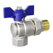 LD Pride. Brass angle ball valve | Female/Straight union DN 15 PN 40 | T-handle (Blue)