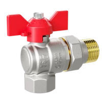 LD Pride. Brass angle ball valve | Female/Straight union DN 15 PN 40 | T-handle (Red)