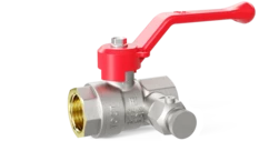 LD Pride. Brass ball valve with drain and air-release | Female/Female DN 15 PN 16 | Lever handle (Red)