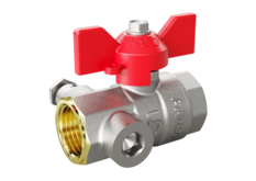 LD Pride. Brass ball valve with drain and air-release | Female/Female DN 15 PN 40 | T-handle (Red)