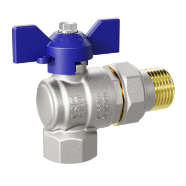 LD Pride. Brass angle ball valve | Female/Straight union DN 15 PN 40 | T-handle (Blue)
