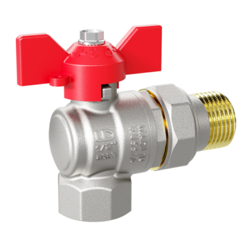 LD Pride. Brass angle ball valve | Female/Straight union DN 15 PN 40 | T-handle (Red)