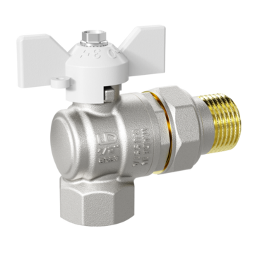 LD Pride. Brass angle ball valve | Female/Straight union DN 15 PN 40 | T-handle (White)