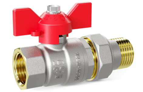 LD Pride. Brass ball valve | Female/Straight union DN 20 PN 40 | T-handle (Red)