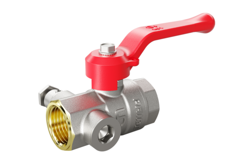 LD Pride. Brass ball valve with drain and air-release М20 thread | Female/Female DN 15 PN 40 | Lever handle (Red)