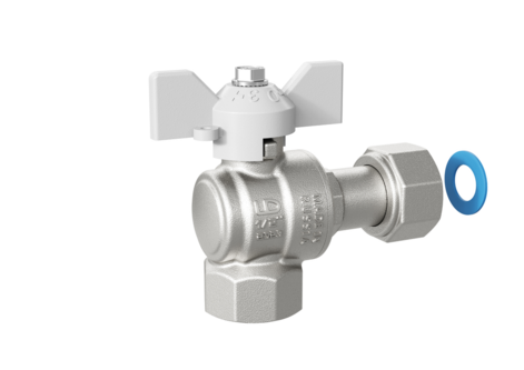 LD Pride. Brass angle ball valve | Female/Coupling nut DN 15 PN 40 | T-handle (White)